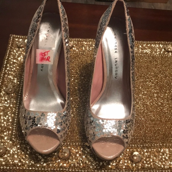 Sparkle nude/dusty Rose and silver sparkle heels - Picture 1 of 5